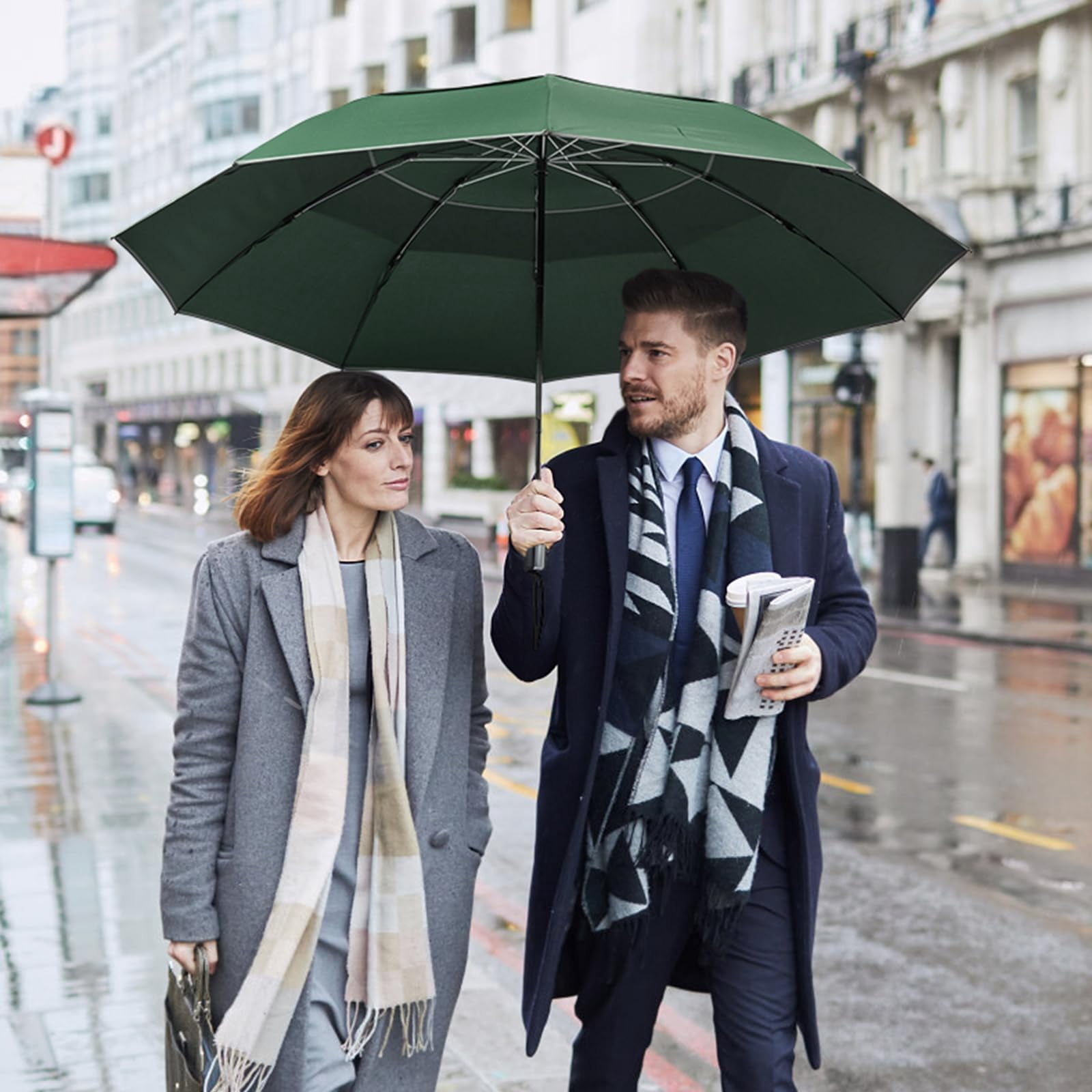 G4Free 54/62 inch Windproof Inverted Umbrella, Reflective Stripe Double Canopy, Automatic Open/Close, Compact for Travel, 10 Ribs Rain Protection