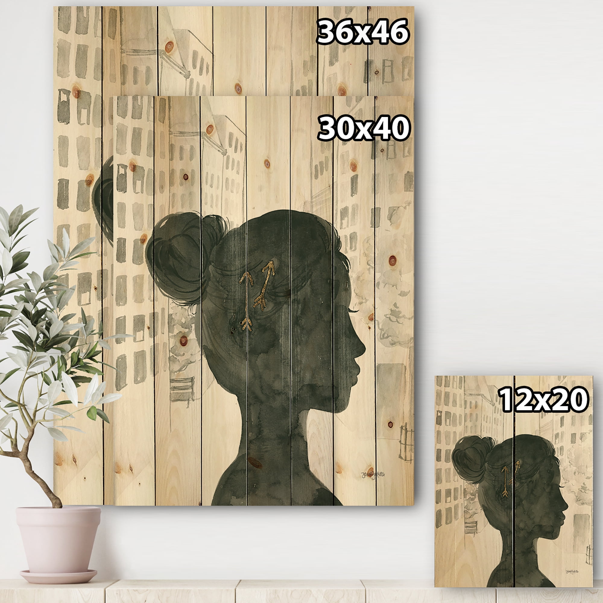 Designart 'Glam Pink Ladies I' Fashion Print on Natural Pine Wood