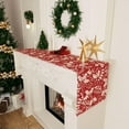 thumbnail image 3 of Red Flower Leaves Christmas Winter Xmas Cloth Table Runner Burlap Table Decoration for Home Kitchen Dining Dinner Indoor Holiday Farmhouse Decor 13x36 Inch, 3 of 6