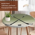 thumbnail image 4 of Sage Green Beige Round Tablecloth, Fitted Table Cover with Elastic for 55"-60" Round Tables, Ombre Ice Hockey Ball Sport Game Table Cloth Outdoor Indoor Dinning Party Waterproof Tablecloths, 4 of 7