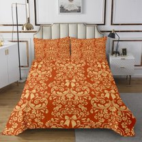 Yellow Bow Knot Quilt Set Antique Victorian Damask Bedspread Set Queen,Bow Knot Coverlet Set Vintage Floral Gothic Quilted,Exotic Baroque Flowers Bohemian Decor