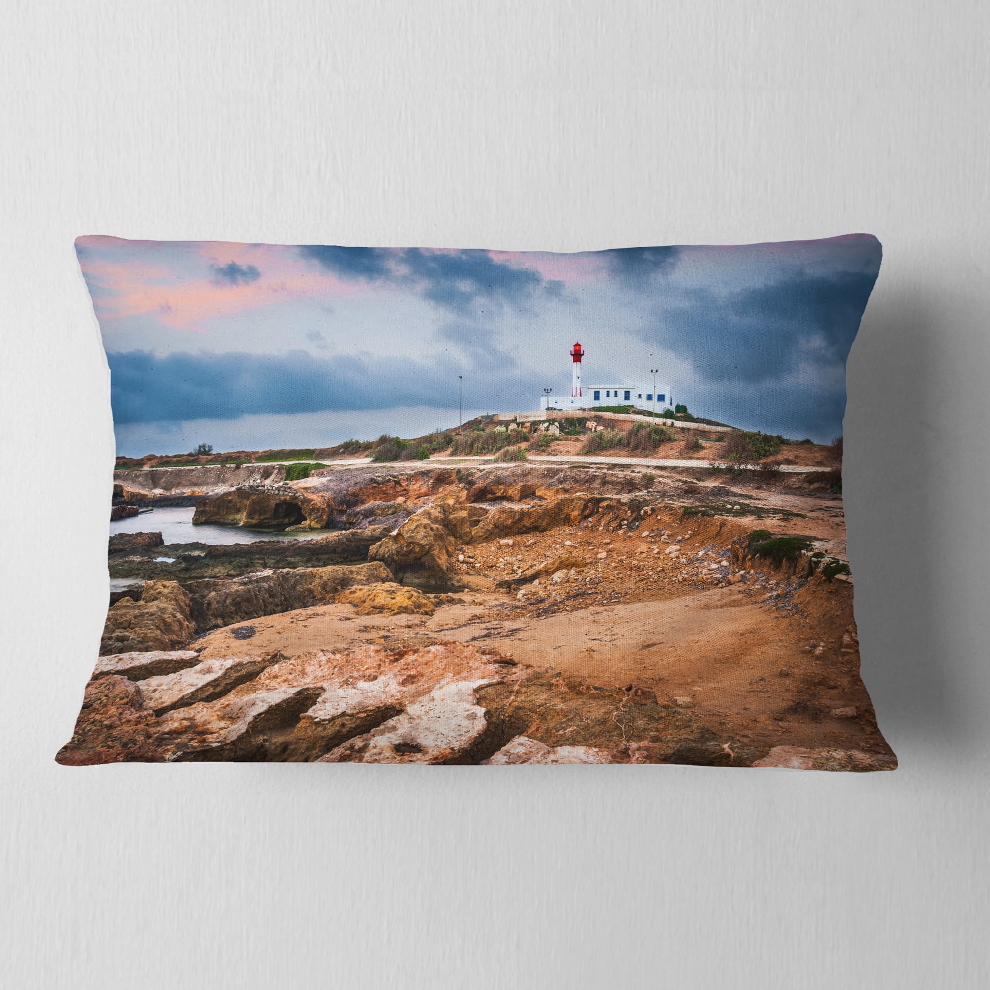 Designart 12" x 20" Blue Polyester Throw Pillow