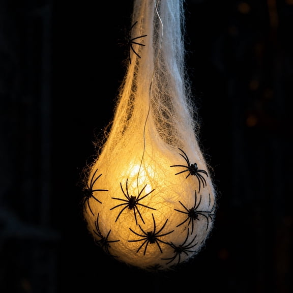 Halloween Spider Egg Sacs, Hanging Spider Egg Decoration with Led Lights for Yard, Lawn, Props Party, Décor Indoor Outdoor