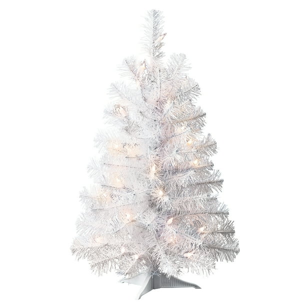 Holiday Time PreLit White Artificial Christmas Tree, 24", Clear Lights