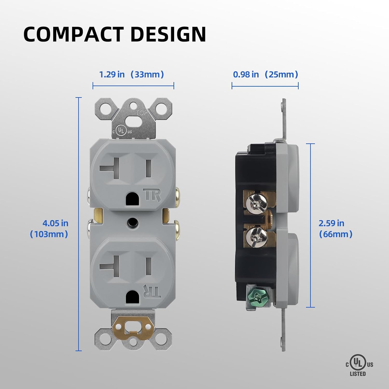 Tamper Resistant Duplex Receptacle, Gray Residential Grade Electrical Wall Outlet, Self-Grounding, 20A/125V, 2 Pole 3 Wire, UL Listed, 10 Pack