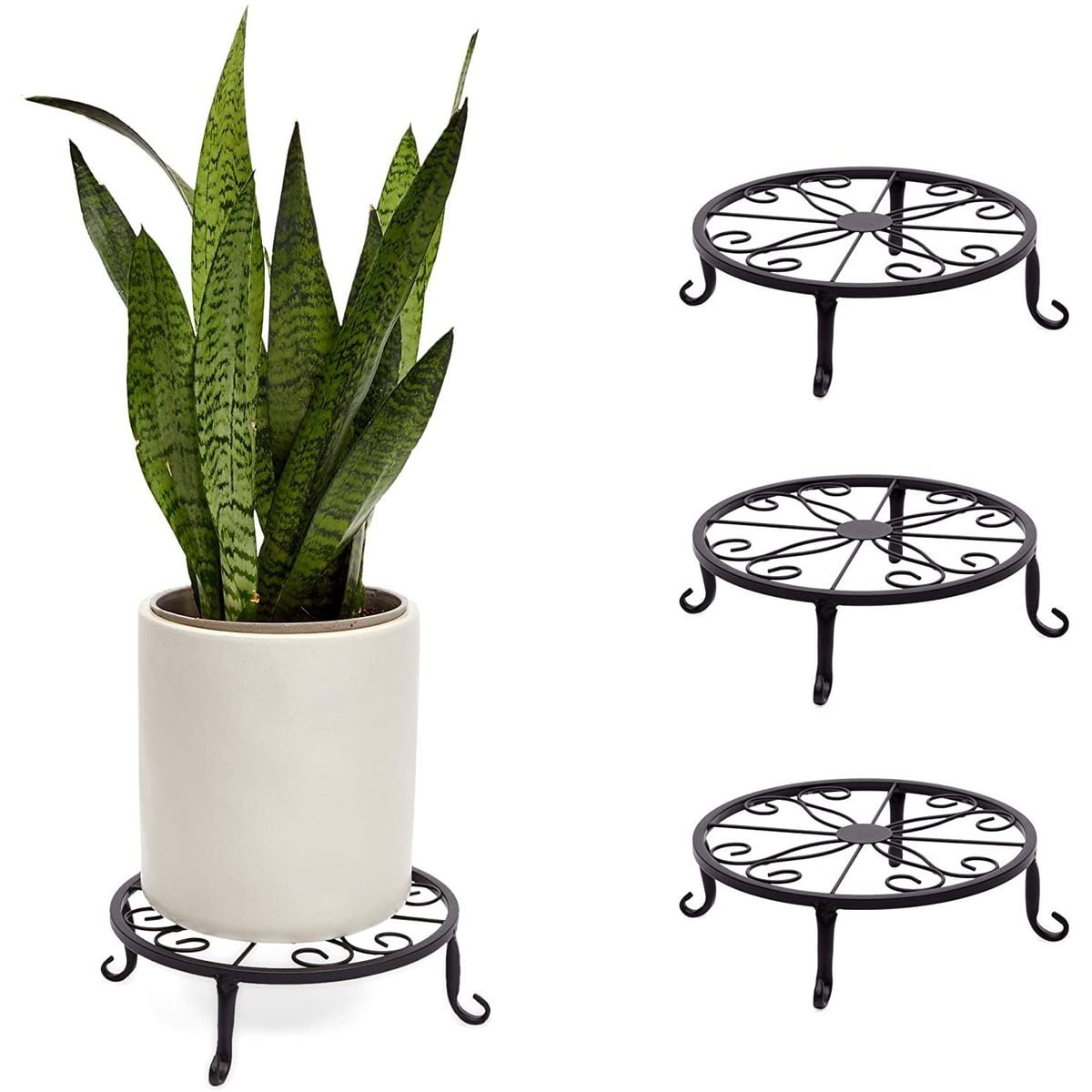 4 Pack Black Metal Outdoor Plant Stand, Flower Pot Holder Patio