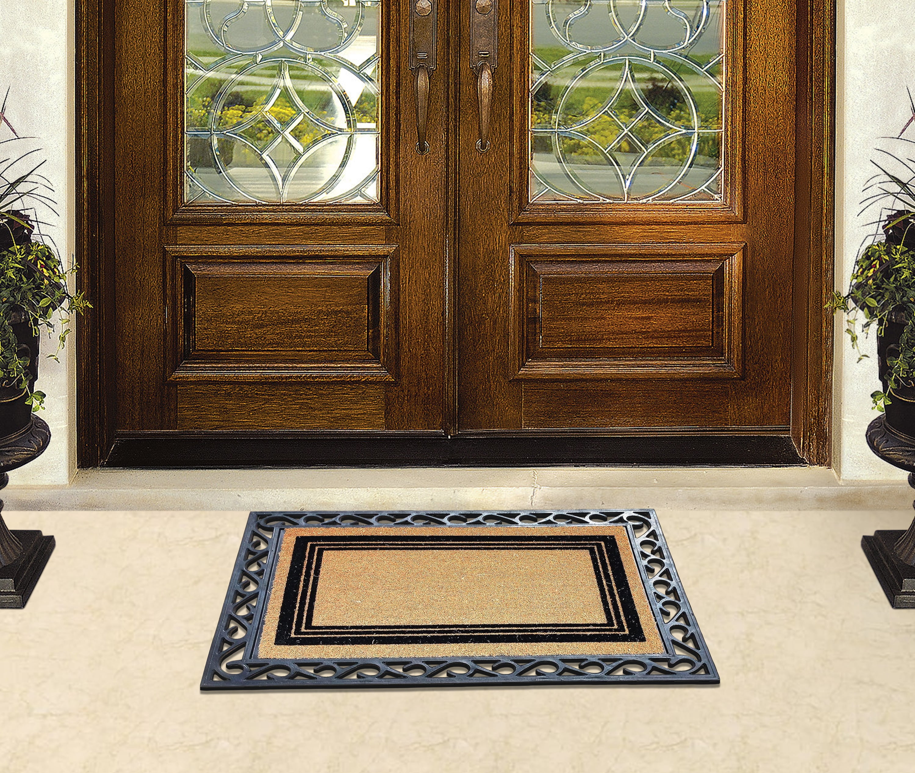 A1HC First Impressions Natural Rubber Coir Doormat for Outdoor and Indoor Entrance Mat 24-inch x 36-inch