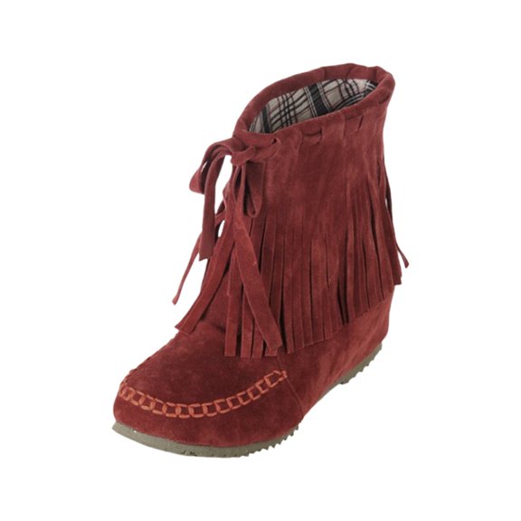 Women's Tassel Ankle Round Toe Hidden We𝖽ge Heel Boot Retro Western Cowboys Booties Dress Short Boot Pull-on Wide Calf Booties Fall Winter Outdoor Walking Shoes