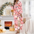 thumbnail image 2 of Tiweut Christmas Womens Casual Pajamas Sets Cozy Santa Graphic Print Long Sleeve Lapel Blouses and Long Comfy Pants for Holiday Comfort Homewear Nightwear Outfit Ladies Sleepwear Suit,Pink1,L, 2 of 5