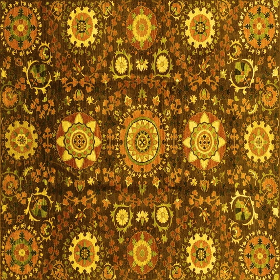 Ahgly Company Indoor Square Oriental Yellow Modern Area Rugs, 4' Square