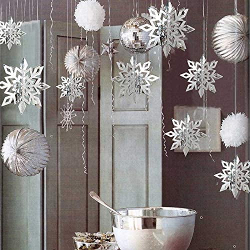 Ice Blue White Snowflakes Decorations frozen Birthday Party 3D Hollow  Snowflakes Garlands Hanging Christmas Decorations For