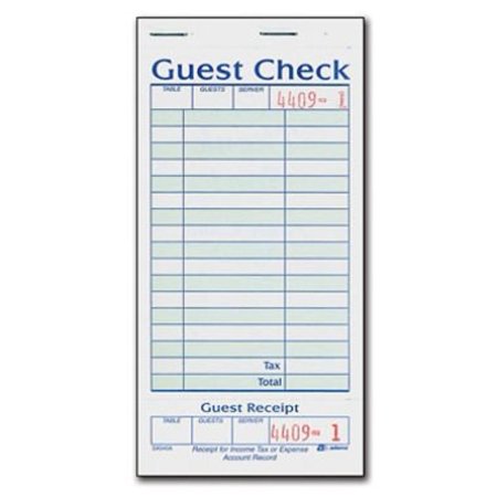 Top Stub Checkbook Cover - 1-Part Guest Check with Stub - 50 Checks/book - 20 pk. By Adams