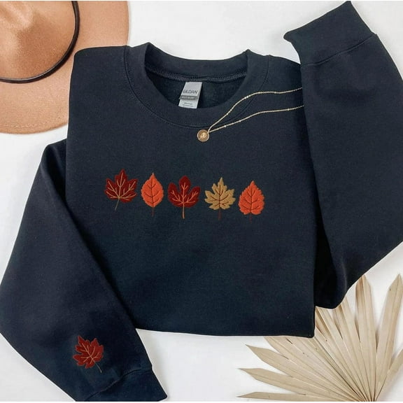 Embroidered Fall Leaves Sweatshirt