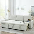 thumbnail image 5 of Corduroy Upholstered Sleeper Sectional Sofa with Storage Chaise, L-Shaped Modular Convertible Sofa Bed, Pull Out Couch Bed, Side Armrests with Cup Holders, USB Charging Port, Beige, 5 of 9