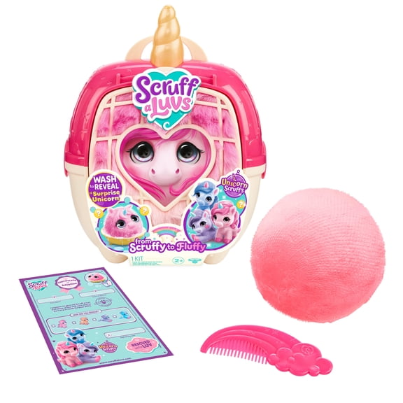 ScruffaLuvs Unicorn Scruffs Mystery Plush Toy, 7.5" Tall - Wash to Reveal 1 of 4 Unicorn Pets with a Special Horn, Nurturing, Care & Play, Ages 2 