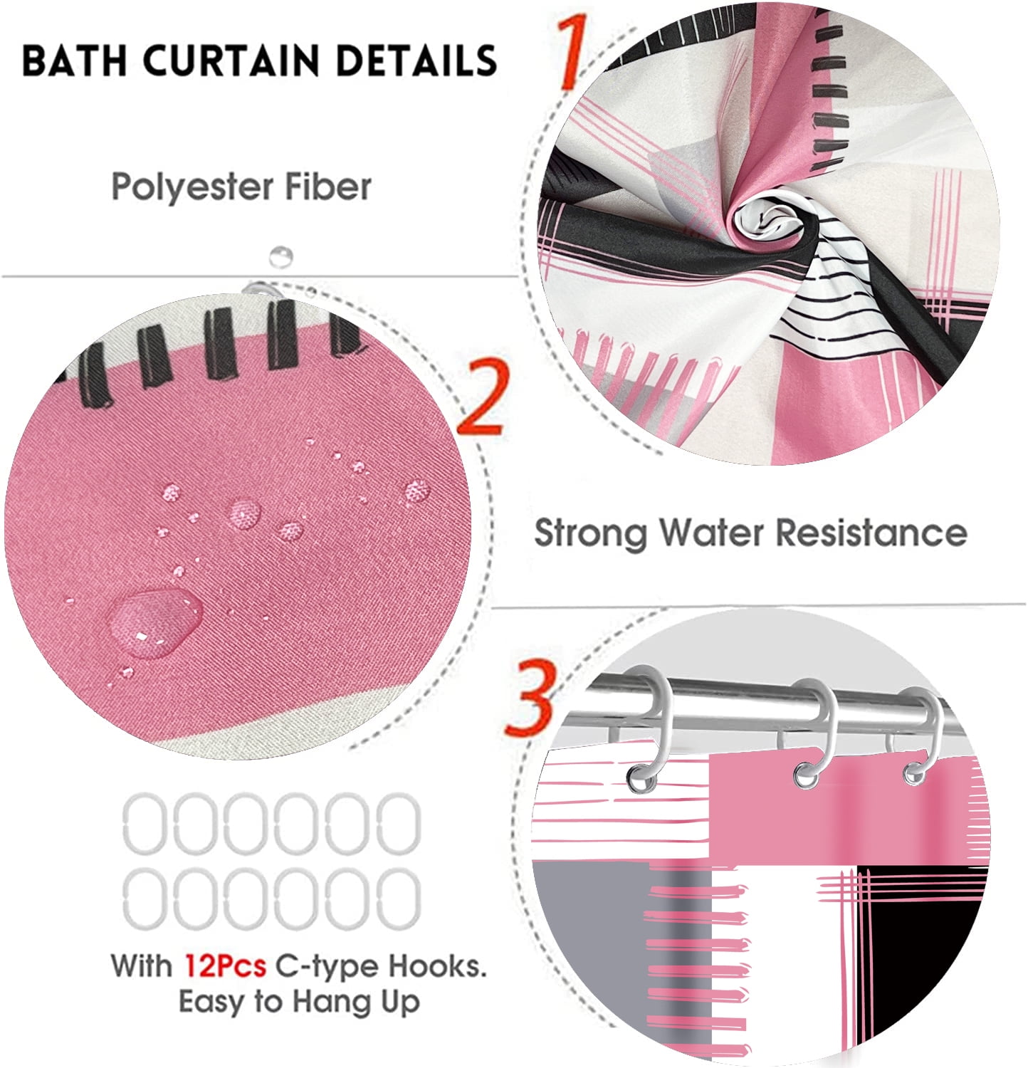 All Smiles 4-Piece Bathroom Sets Shower Curtain Set with Non-Slip Rug and Toilet Lid Cover,Pink