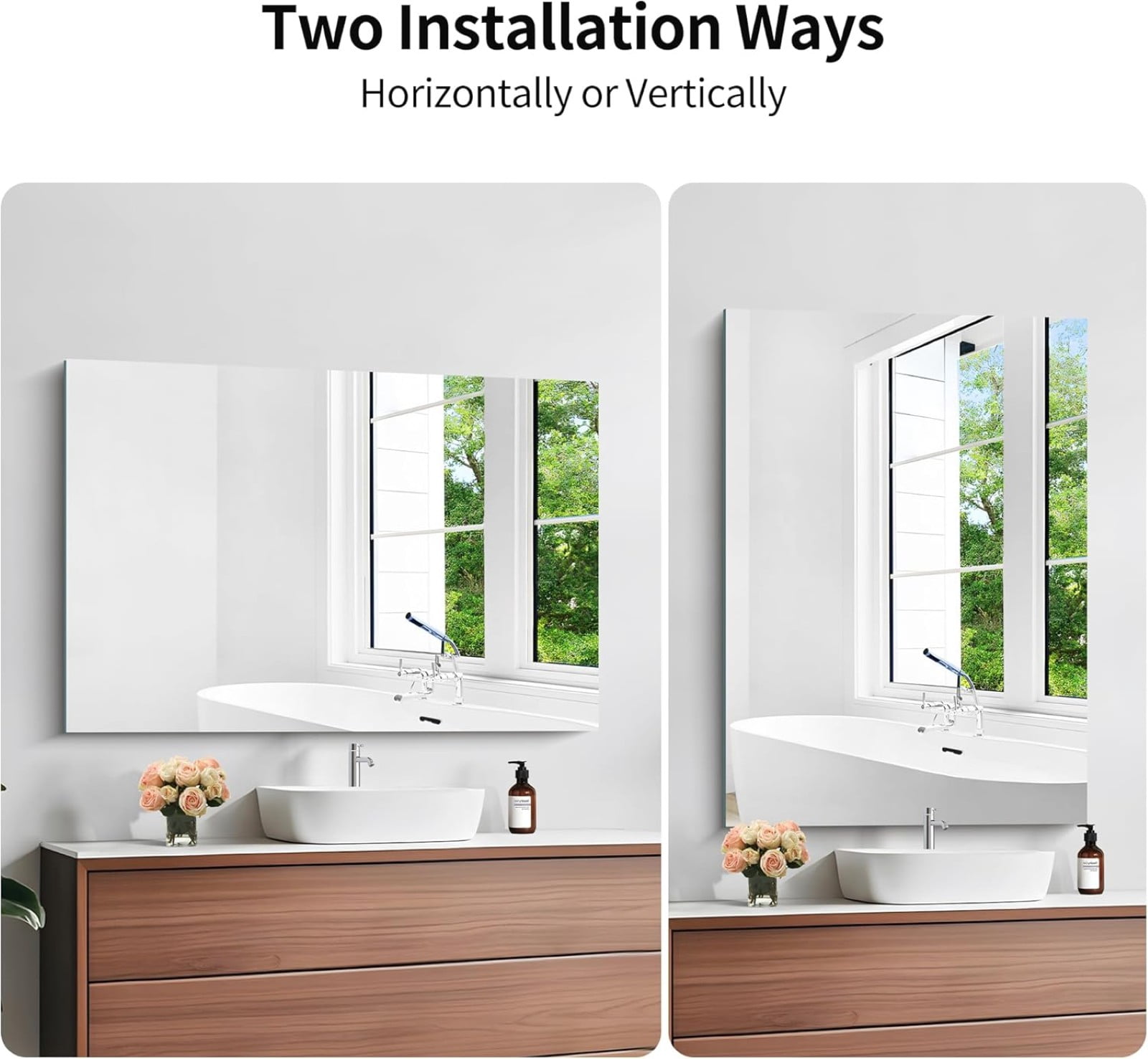 Gleamira 28"x36" Frameless Bathroom Mirror Rectangle Wall Mirror with Vanity Mirror Over Sink