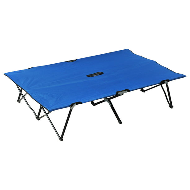 Outsunny Portable Two Person Double Folding Camping Cot for Adults - Blue