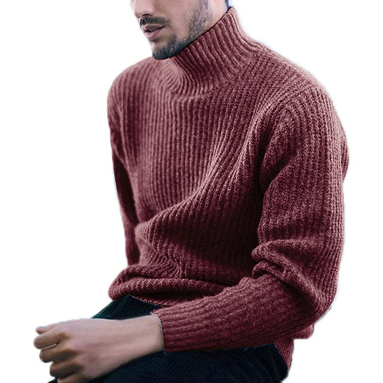 XWQ Fashion Men Solid Color Turtleneck Long Sleeve Casual Pullover