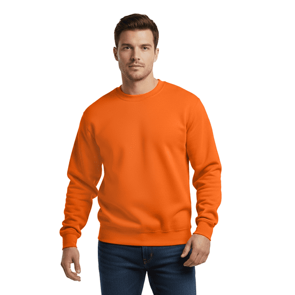 Gildan Men’s Hi Vis Safety Orange Sweatshirt, Heavy Blend Fleece Pullover Crewneck Shirt, 2XL