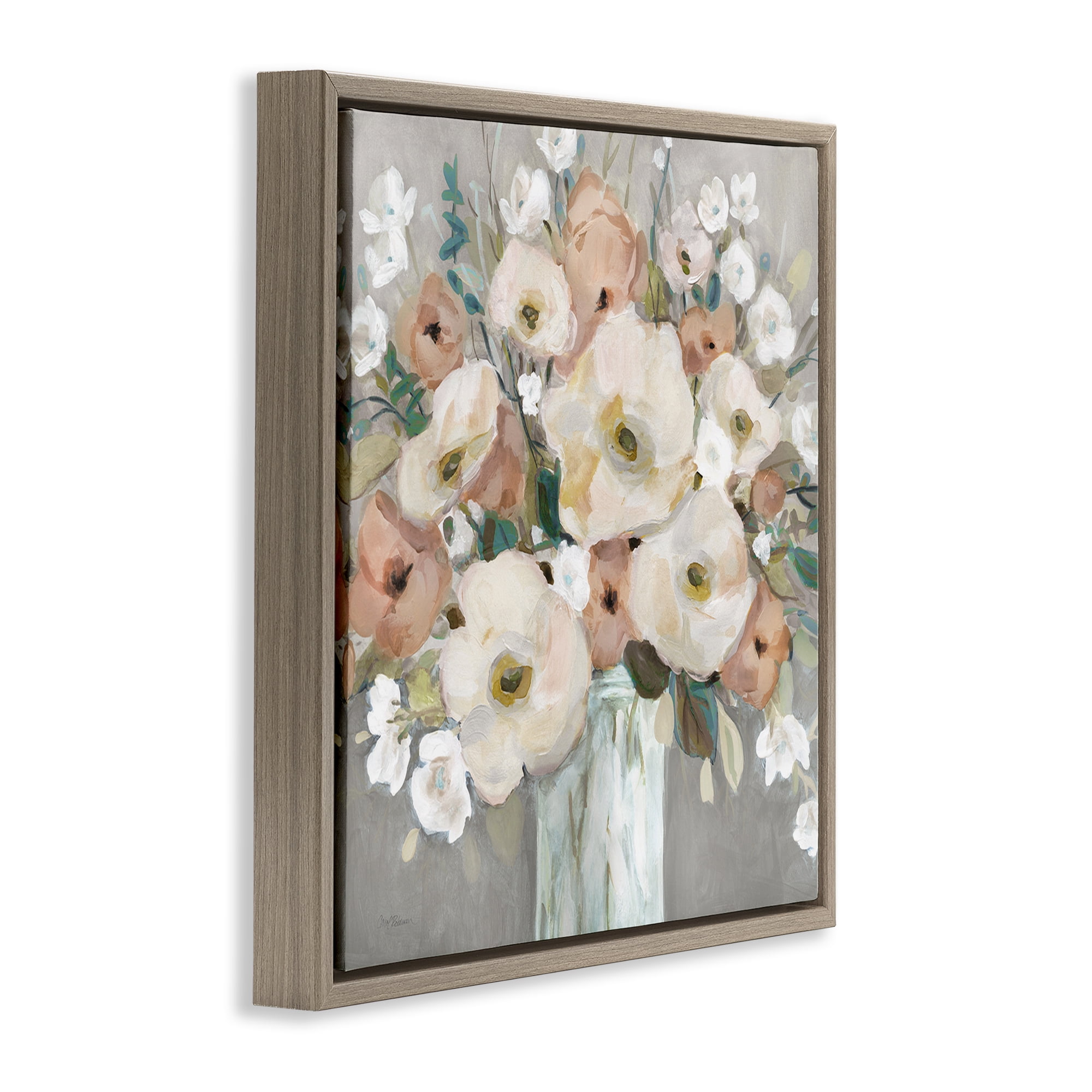 Stupell Industries Bouquet of Pastels Botanical & Floral Painting Brown Floater Framed Art Print Wall Art, 18 x 18