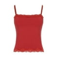 thumbnail image 3 of Tank Top for Women Adjustable Spaghetti Strap Camisole Cropped Lace Trim- Y2K Going Out Tops Summer Red S, 3 of 10