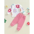 thumbnail image 5 of Nygoyerh Little Girl Fall Outfit Floral Print 3M 6M 12M 18M Playwear Long Sleeve Bodysuits Crew Neck Pullover with Elastic Waist Pants 2 Pcs Set Newborn Infant Clothing, 5 of 7