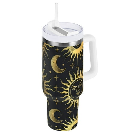 

JSTEL Gold Sun Crescent Moon 40 oz Tumbler Stainless Steel Water Bottle Vacuum Insulated Cup with Straw Lid & Handle For Travel Car Cup Holder