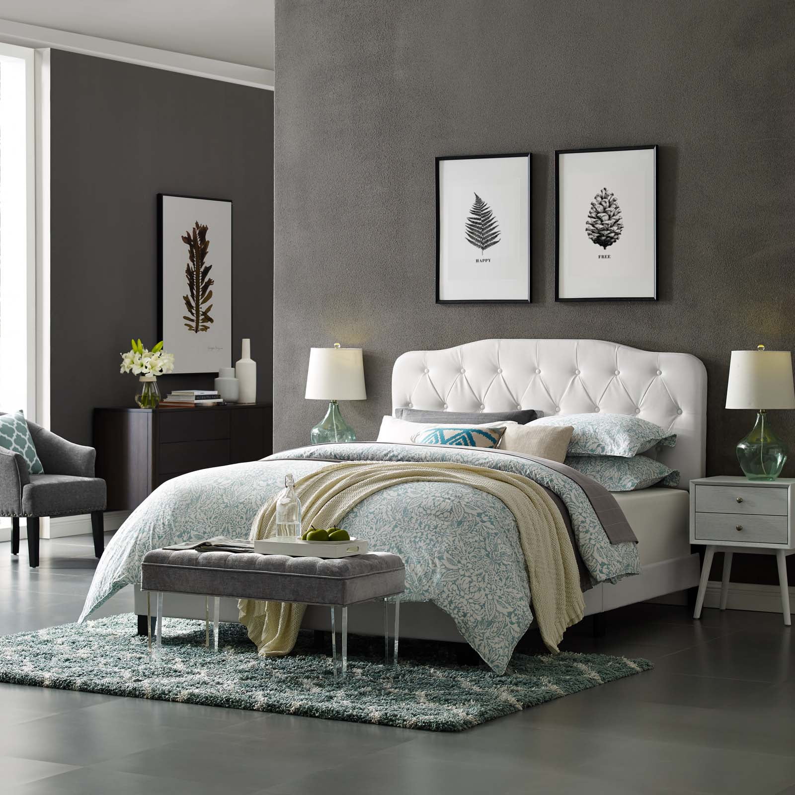 Amelia Full Faux Leather Bed In White, White Faux Leather Beds