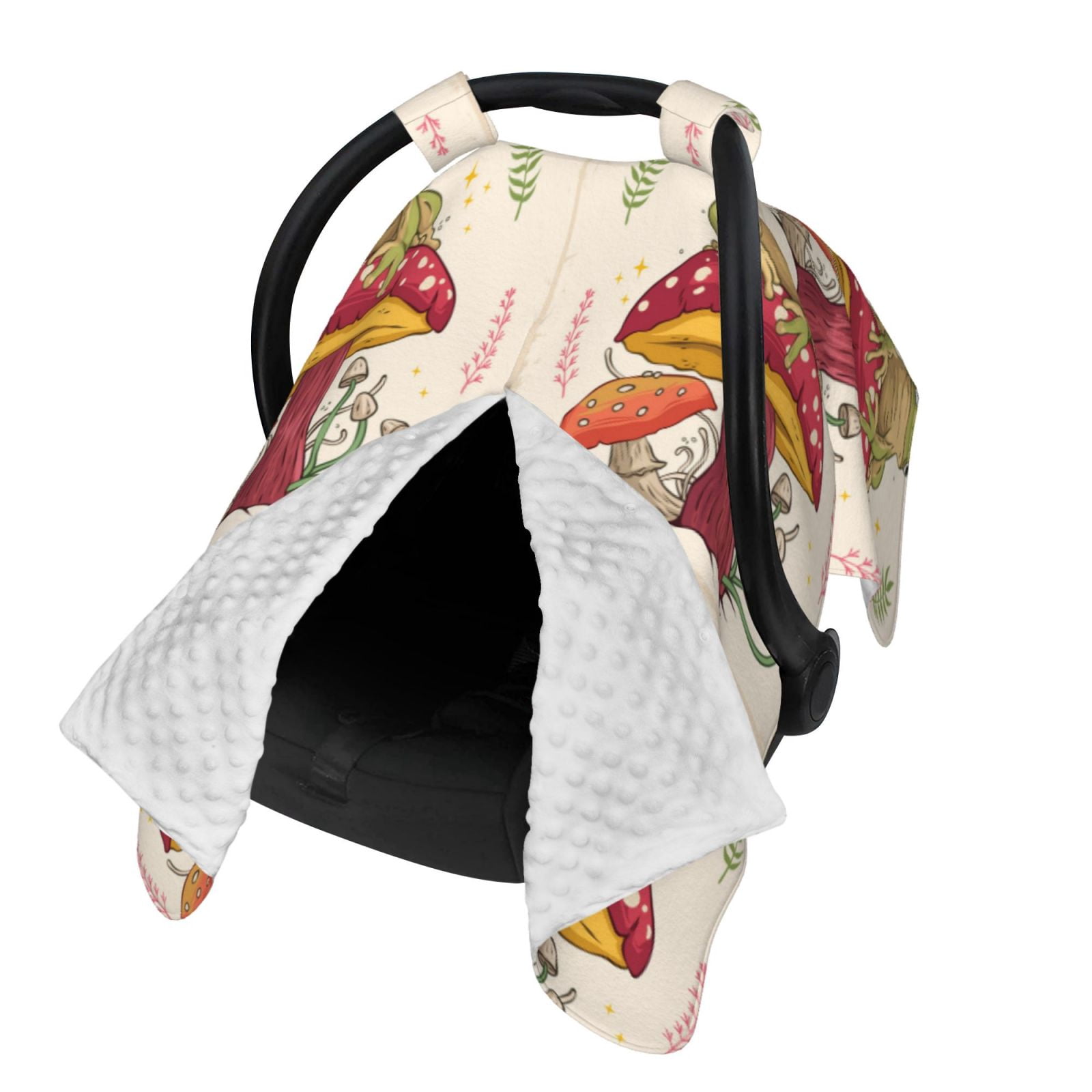 Naloa Frog Sitting On Mushroom Baby Car Seat Cover, Breathable Baby Carrier Cover, Multiuse Baby Carrier Cover & Nursing Breastfeeding Cover