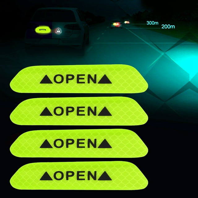 Rankomu Calcomanía de Advertencia Reflectante autoadhesiva para Puerta de Coche, Pegatina de Seguridad para Coche, Letrero de Pet, Pegatinas de Advertencia Nocturna, 4 unids/Set(Verde)