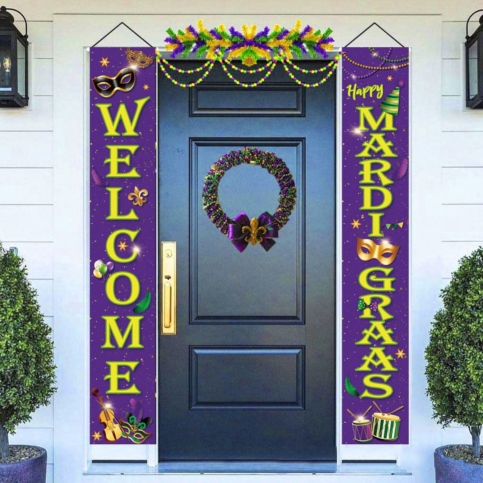 Mardi Gras Decorations Porch Sign, Happiwiz Mardi Gras Banner New Orleans  Party Decorations Mardi Gras Hanging Welcome Sign Garland for Home