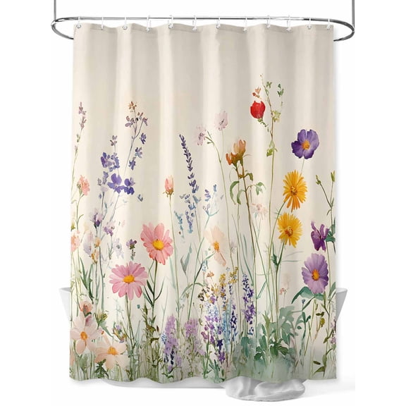 Fsddascl Spring Floral Shower Curtain Set - 48" x 72" Washable Bathtub Curtain with 12 Hooks, Retro Flowers Farmhouse Watercolor Waterproof Fabric Stall Shower Curtains for Bathroom/Bathtub Décor