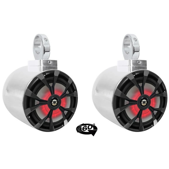 (2) Rockville 8" LED 900 Watt 360° Degree Swivel Chrome Wakeboard Tower Speakers