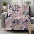 thumbnail image 2 of Pink Flowers Blanket Soft Cozy Warm Throw Blanket for Couch, Plush Fuzzy Flannel Fleece Blankets for Sofa, Spring Floral Purple Butterflies Farmhouse Bed Blankets Lightweight Gifts for Women, 40"x50", 2 of 9