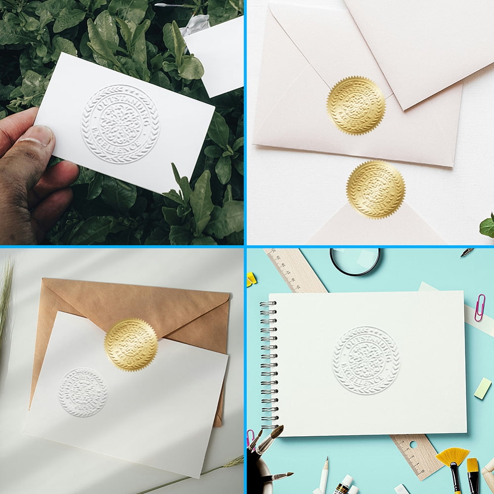 Stainless Steel Seal Embosser Hand-Held Embossing Stamp for Books Envelopes Napkins Golden Floral 42mm