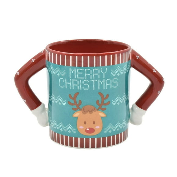 HOLIDAY TIME MERRY CHRISTMAS REINDEER DESIGN UGLY SWEATER MUG