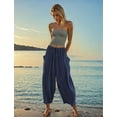 thumbnail image 5 of Womens Linen Wide Leg Pants Casual Loose Drawstring Summer Beach Travel Vacation Palazzo Harem Pants with Pockets, 5 of 5