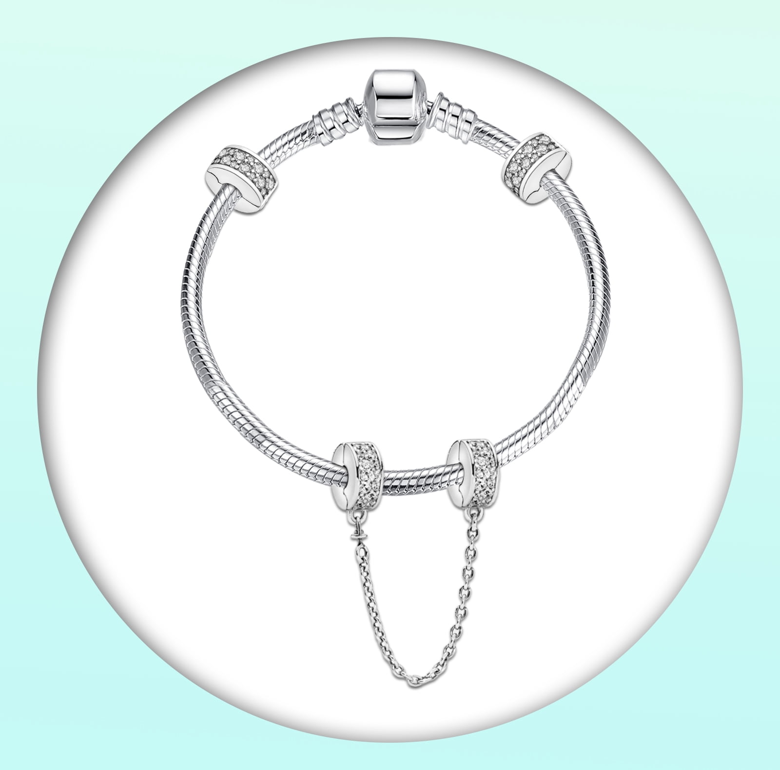 ROSIANNA 925 Sterling Silver Safety Chain & Clips Charms fit Bracelets Necklaces Dangle Beads with 5A Cubic Zirconia Christmas Valentine Mother's Day Gift for Women