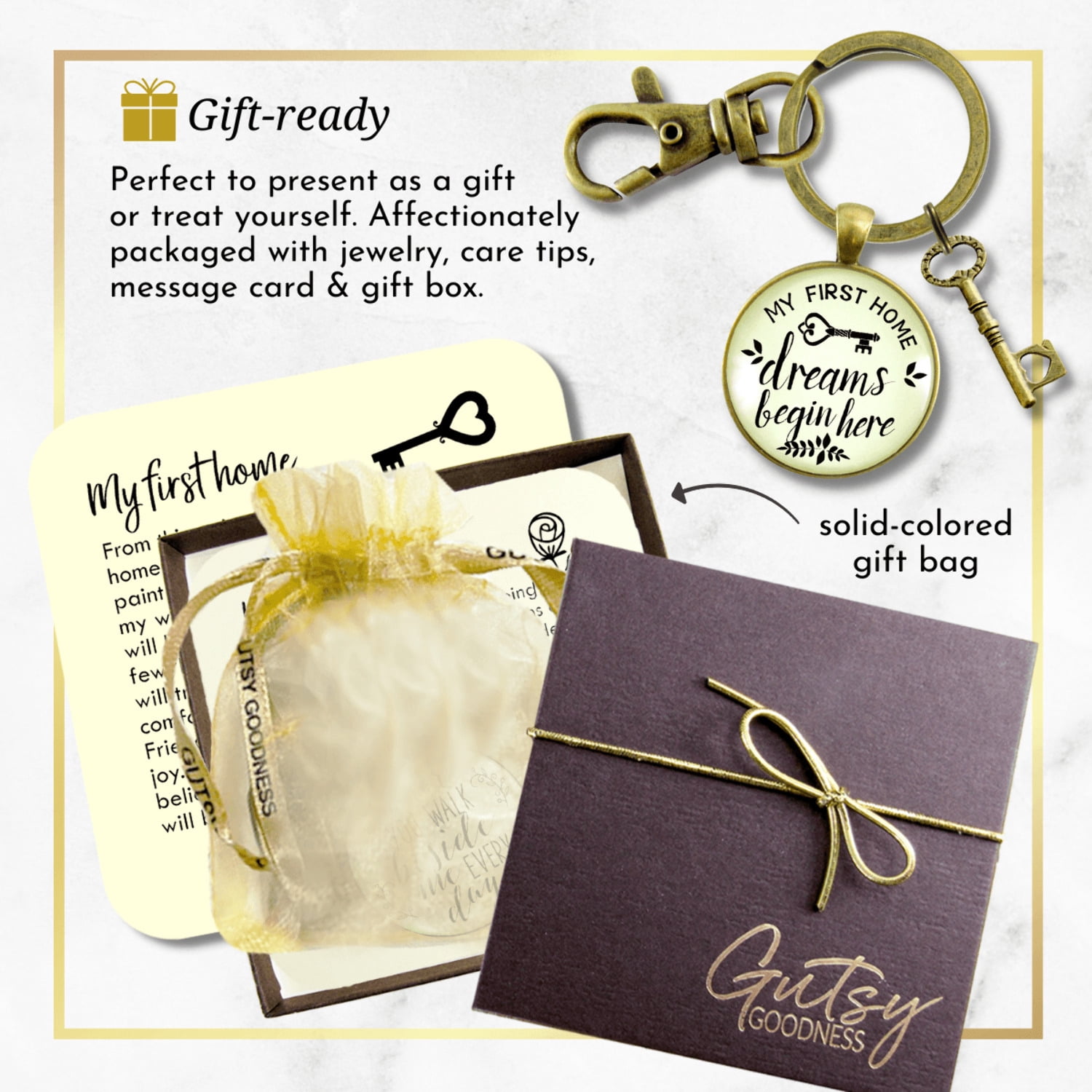My First Home Gutsy Goodness Bronze Keychain Dreams Begin Here Homeowner Home Buyers Gift