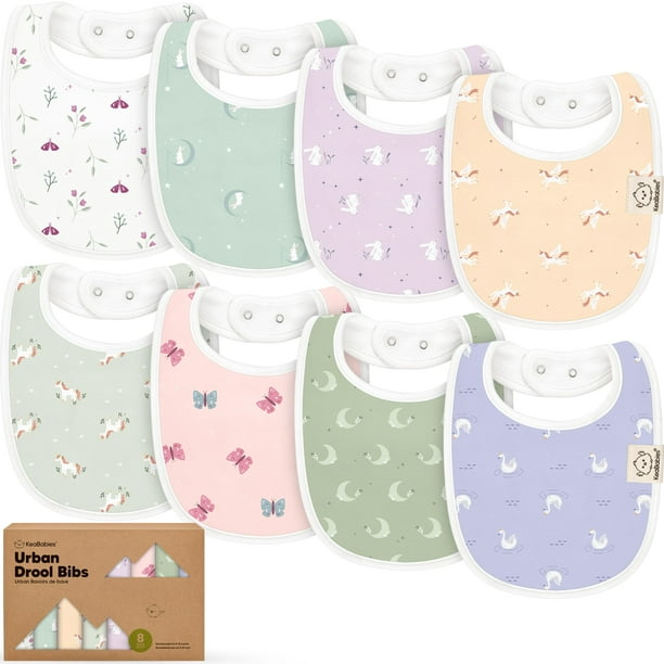 Baberos para bebés KeaBabies Lunaris de algodón orgánico de 0 a 24 meses, paquete de 8