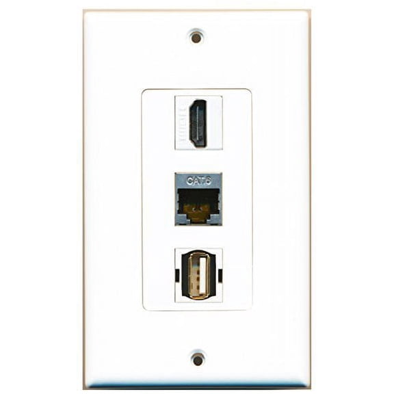 RiteAV - 1 Port HDMI and 1 Port USB A-A and 1 Port Shielded Cat6 Ethernet Decorative Wall Plate Decorative
