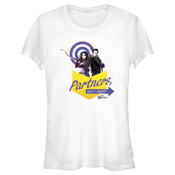 Junior's Marvel Hawkeye Partners, Am I Right? Graphic Tee White Large