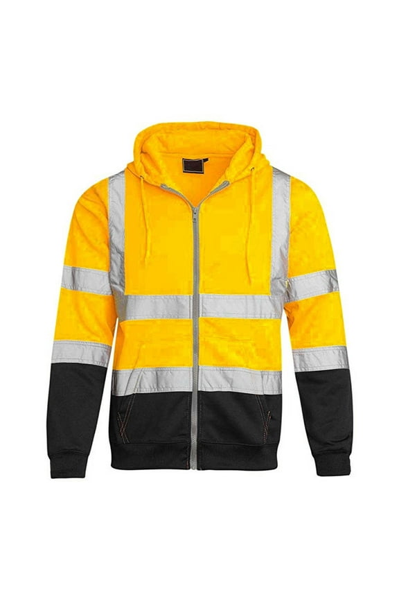 Big and Tall Hi Vis Jacket for Men Reflective Strip Safety Hooded Jackets Full Zip Long Sleeve Hoodies Construction Worker Workwear