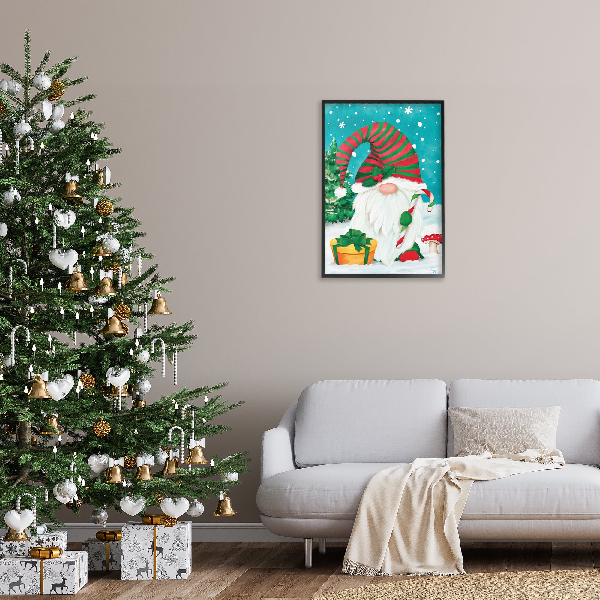 Stupell Industries Holiday Elf & Gifts Holiday Painting Black Framed Art Print Wall Art, 20 x 30
