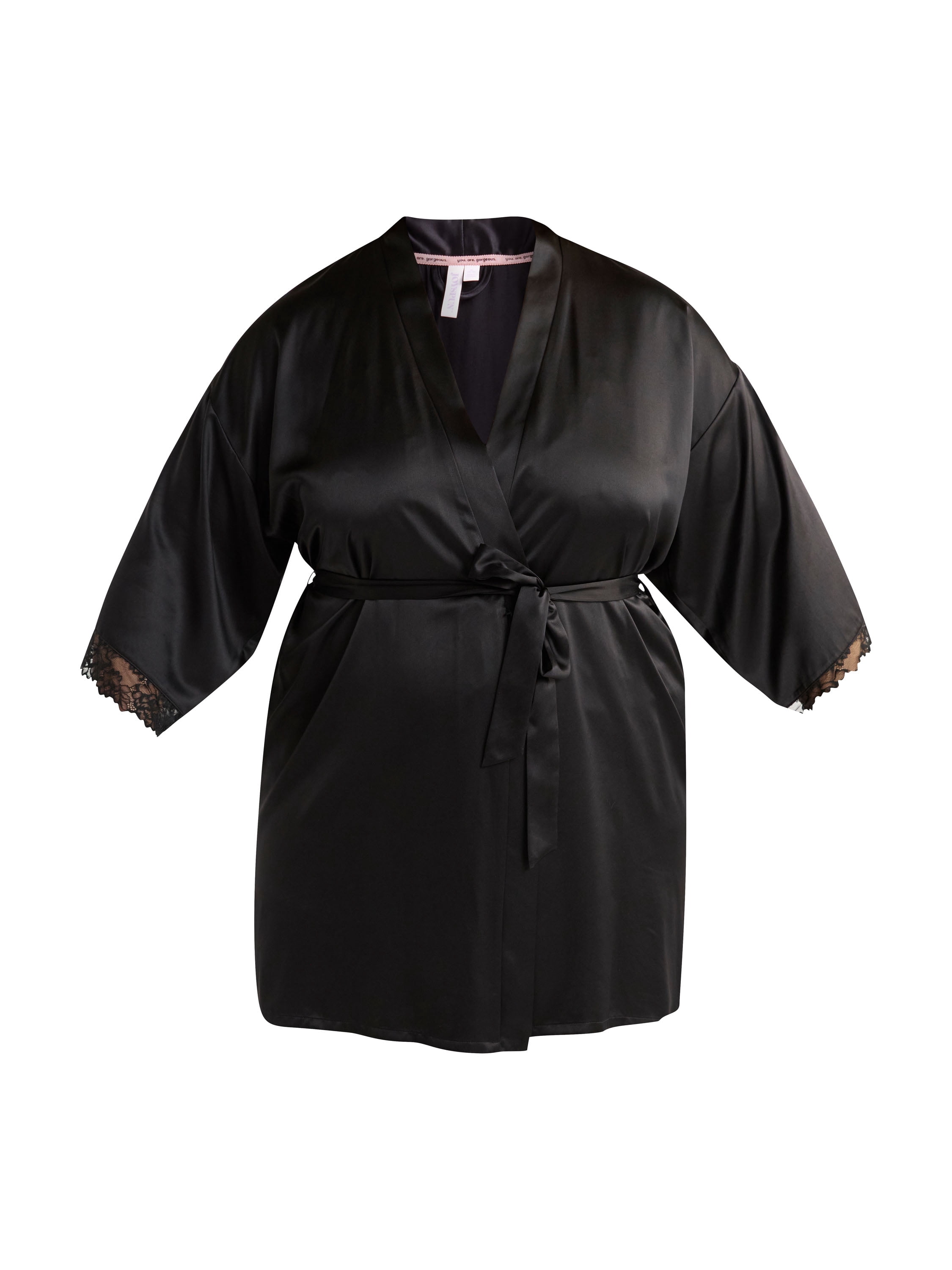 Joyspun Women’s Lace Trim Satin Robe, Sizes S to 3X