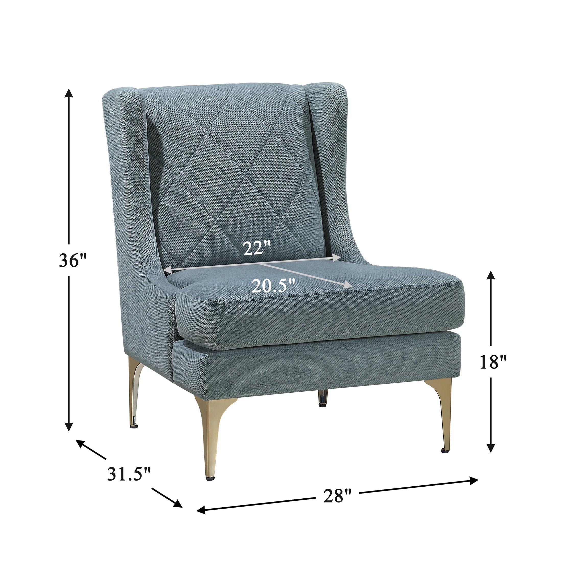 OakvillePark Emberhollow Chenille Wingback Accent Chair with Metal Legs, Blue
