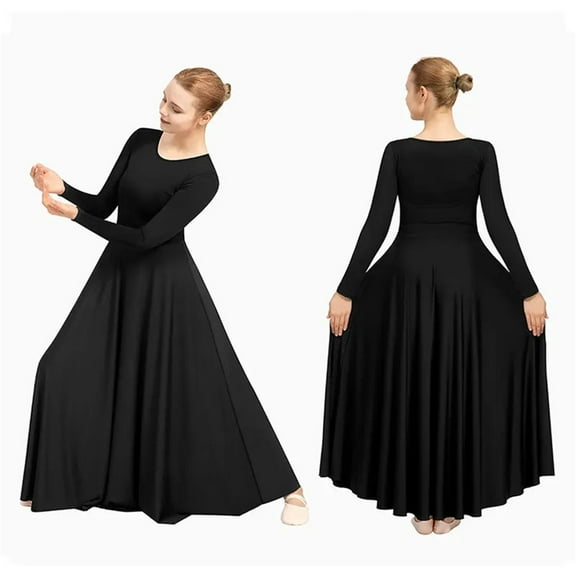 Women's Long Sleeve Praise Dance Dress Loose Fit Full Length Liturgical Lyrical Dancewear Worship Costume