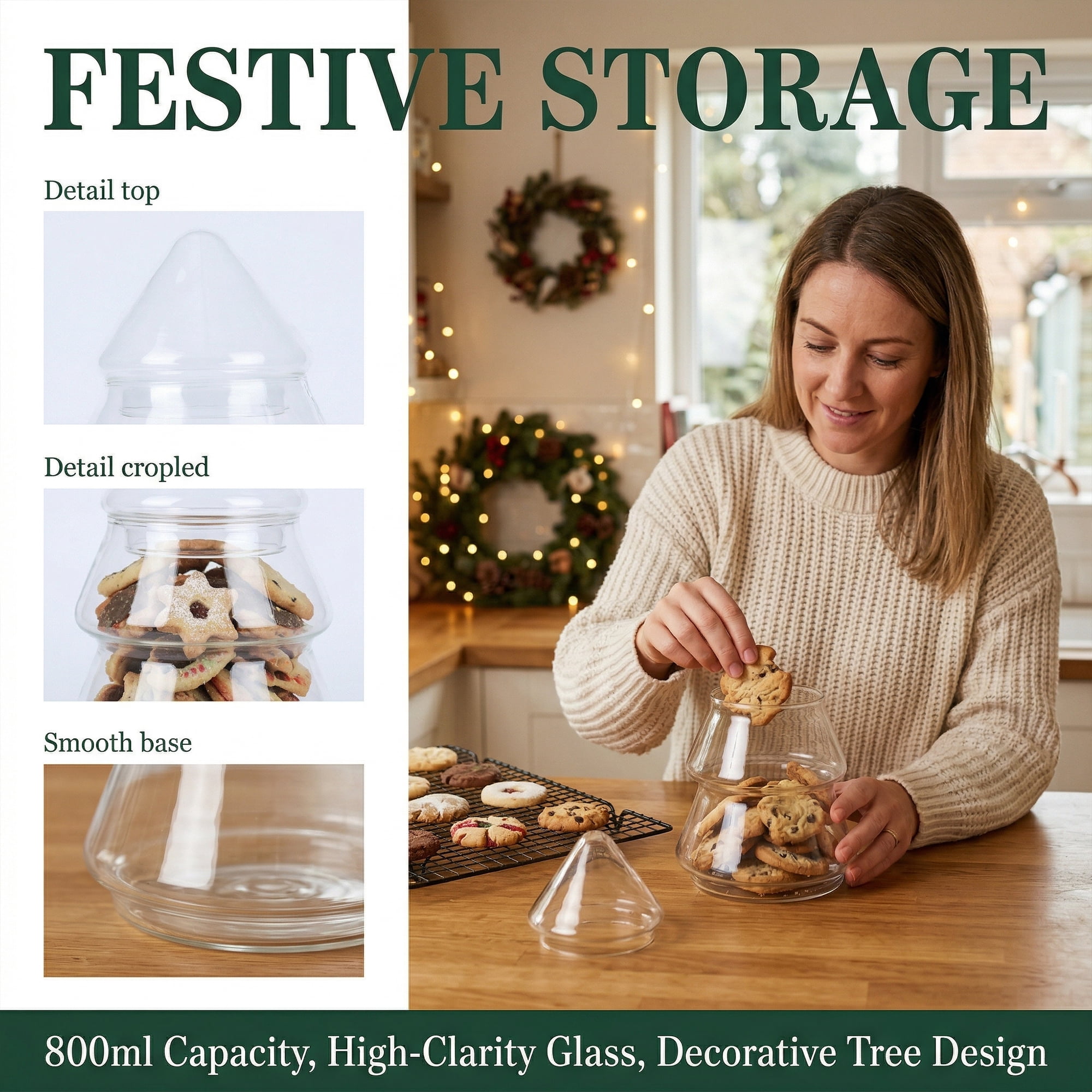 Unique Bargains Christmas Tree Glass Storage Jar With Lid Clear 3.9" x 3.9" x 7.1"