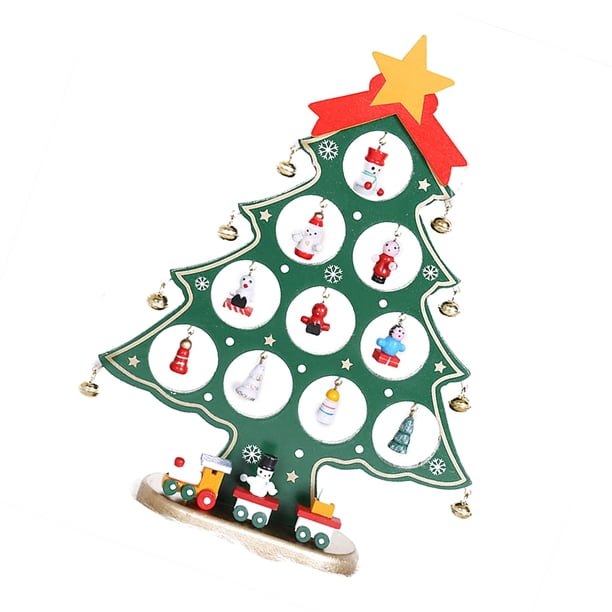 FELTECHELECTR Árbol de Navidad de madera con dibujos animados para decorar mesas y escritorios (verde)